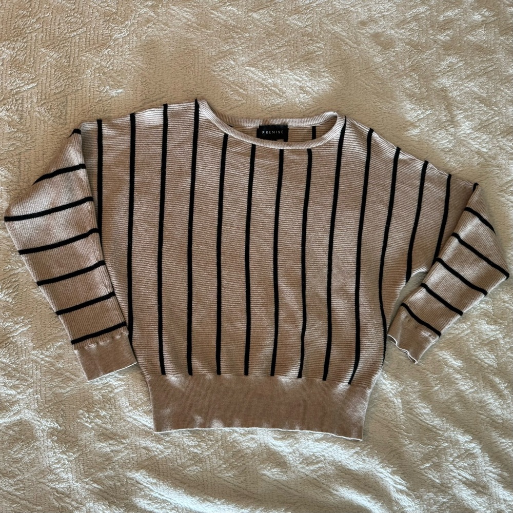 Premise Crew Neck Striped Beige Sweater